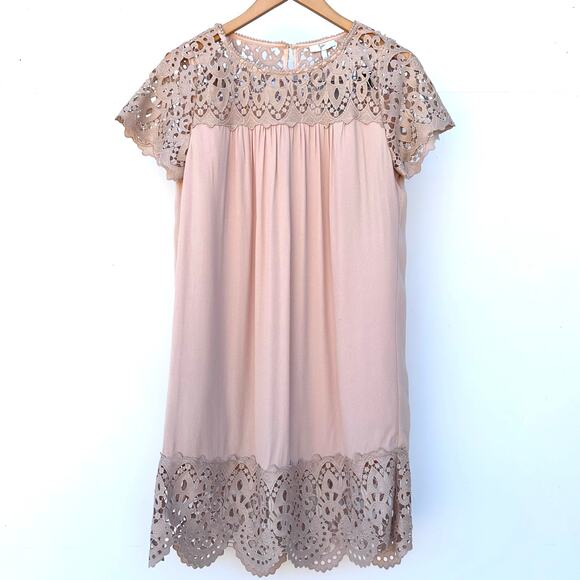 New Joie Lalelei Almond Mini Dress Short Pink Lace Romantic Feminine Small - Picture 2 of 7